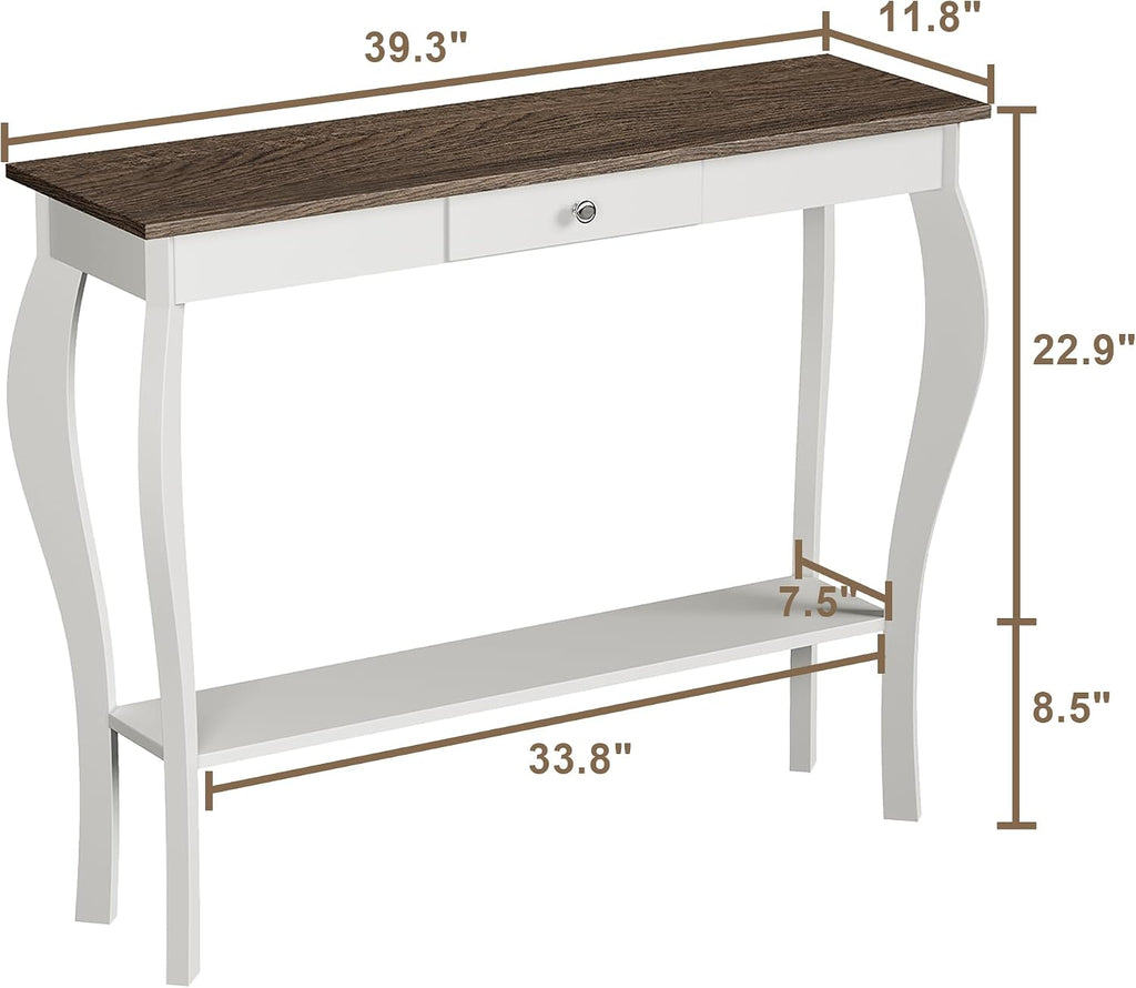 ChooChoo 39" Narrow Farmhouse Entryway Table with Drawer, Soft White