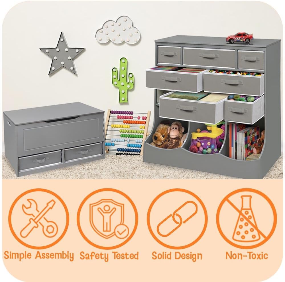 Badger Basket Combo Toy Storage Organizer and Bookshelf - Kids Storage Unit with 3 Removable Baskets, Open Shelves, Top Display Surface - Espresso