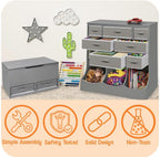 Badger Basket Combo Toy Storage Organizer and Bookshelf - Kids Storage Unit with 3 Removable Baskets, Open Shelves, Top Display Surface - Espresso
