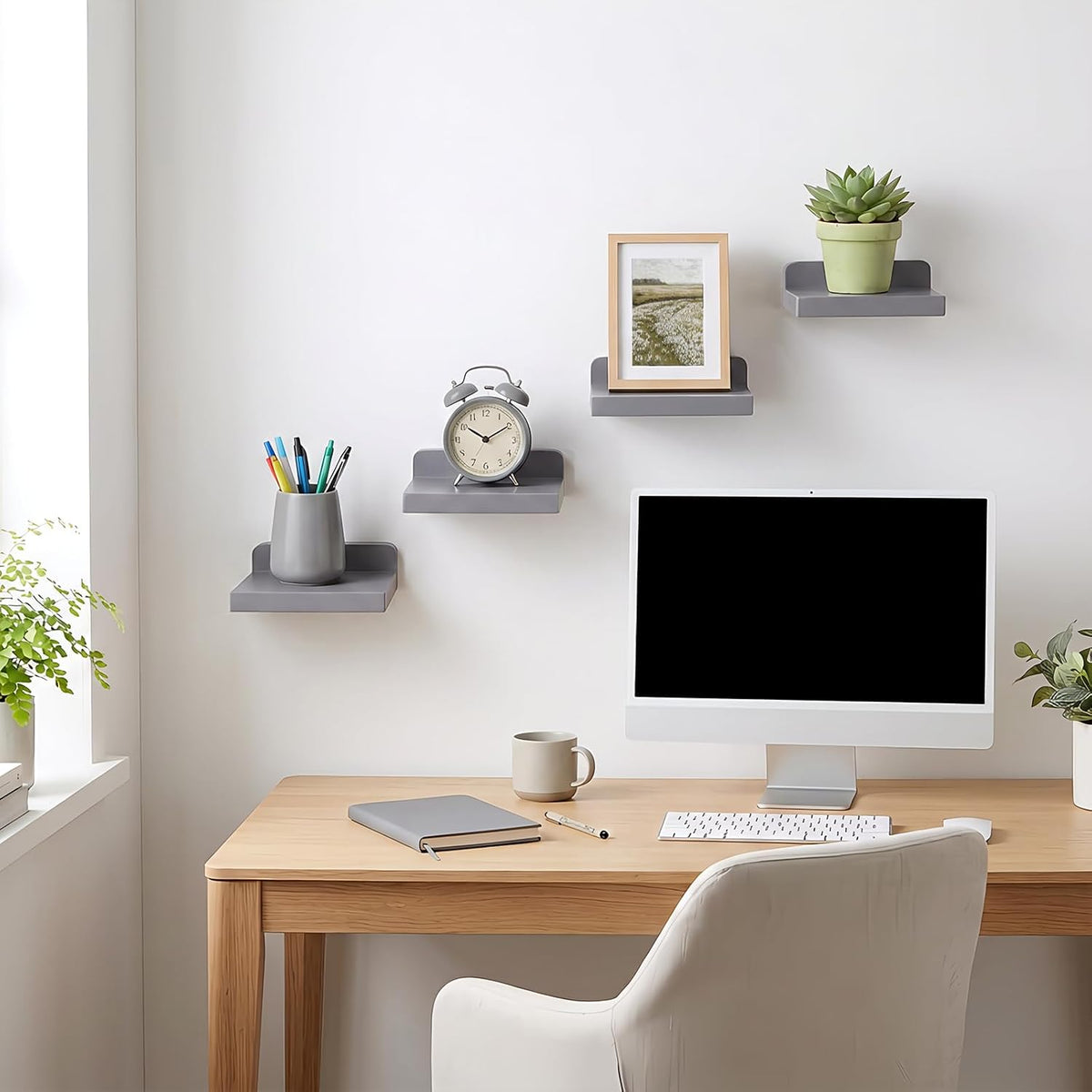 Fixwal Small Floating Shelves for Wall Decor (Grey, Set of 4, 5 Inch)