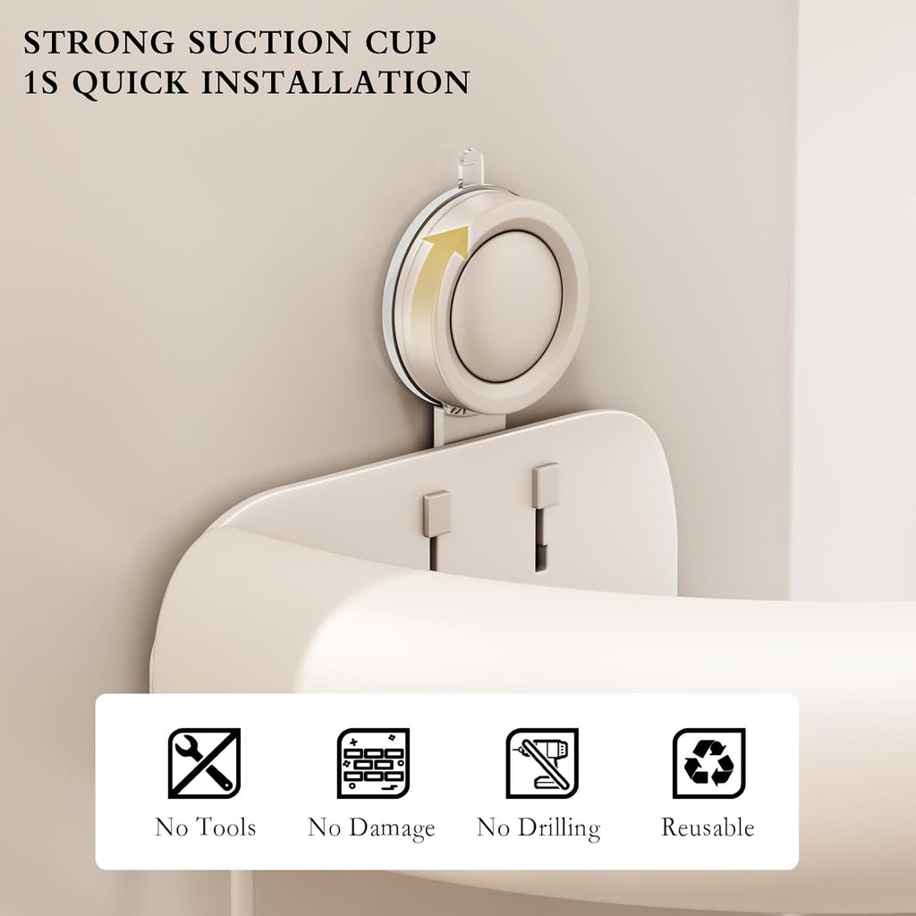 Shower Caddy Suction Cup, 2 Pack No Drilling Corner Shower Shelves, Rust Proof Bathroom Storage Organizer, Shower Corner Caddy with Removable Hooks and Towel Bar, Triangle, Cream