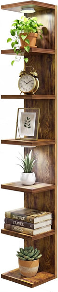 Fixwal 7 Tier Wall Shelf with LED Lights for Room Decor Rustic Brown