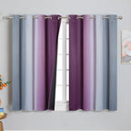Purple and Grey Blackout Curtains 54 Inches Long, Ombre and Wavy Line Pattern - Image 2