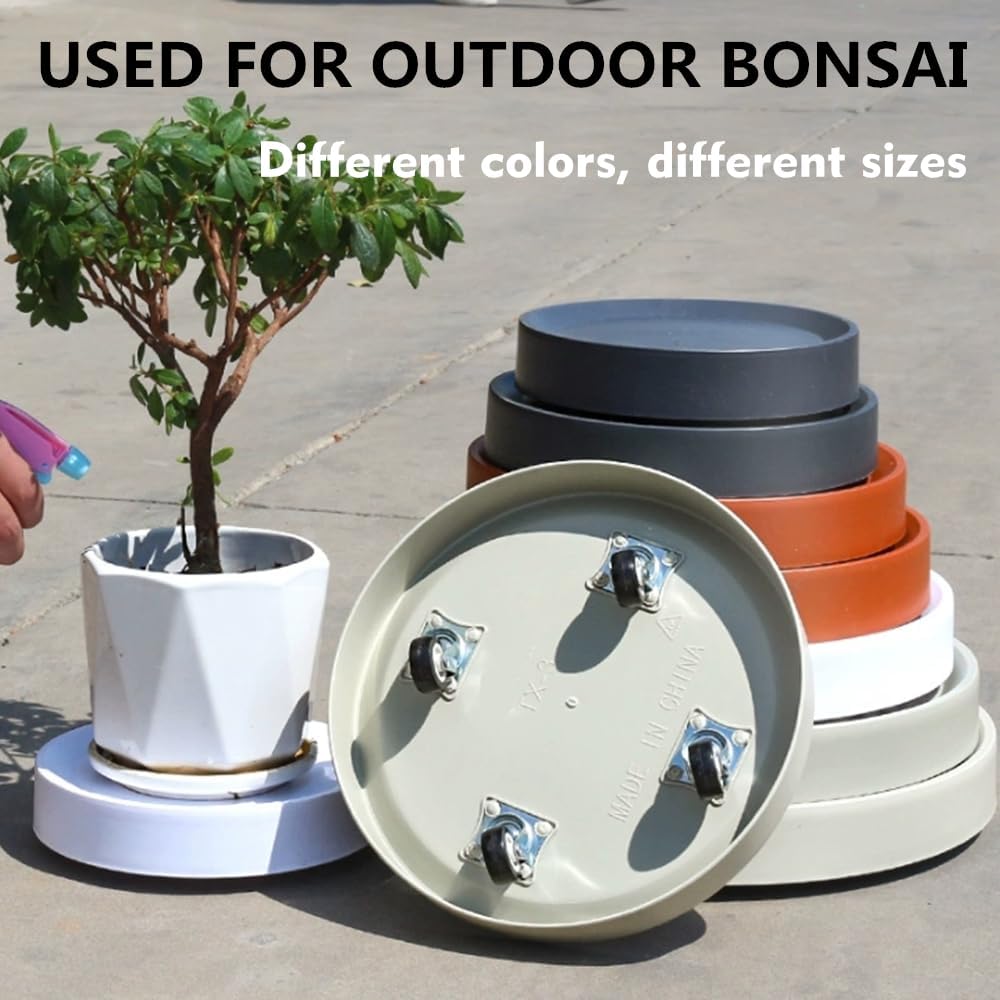 12.4" Plant Caddy with Hidden Wheels,2Pack Round Gray+Light Gray
