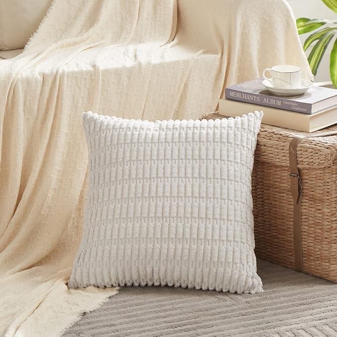 Fancy Homi 4 Packs Pure White Decorative Throw Pillow Covers 14x14 Inch - Image 2