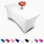 Luxury Collection 8ft Tablecloth Rectangular Spandex Linen - White Table Cloth Fitted Cover for 8 Foot Folding Table, Wedding Linens Banquet Cloths Rectangle Covers