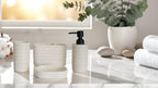 Hymmah Bathroom Accessories Set,Apartment Essentials Farmhouse Bathroom Decor,4 Pcs Resin Gift Set Apartment Necessities, Contain Toothbrush Holder,Soap Dispenser,Soap Dish,Tumbler