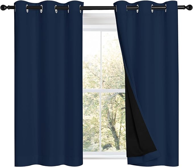 NICETOWN Navy 100% Blackout Curtains 45 inch Long 2 Panels Set, Thermal by NICETOWN