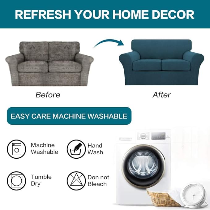 Turquoize 3 Piece Sofa Covers for 2 Cushion Couch Sofa Slipcover Soft Couch - Image 7