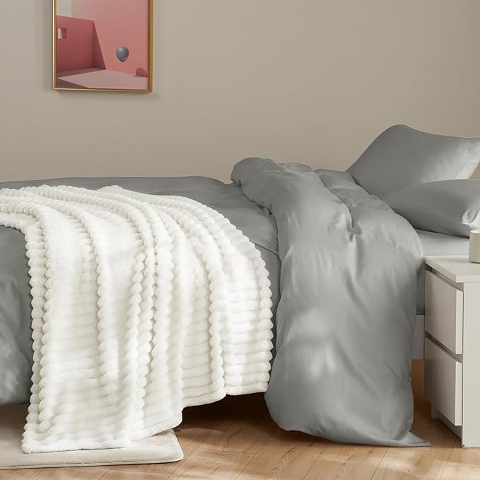 HIMEET Off White Ribbed Throw Blanket - Image 8