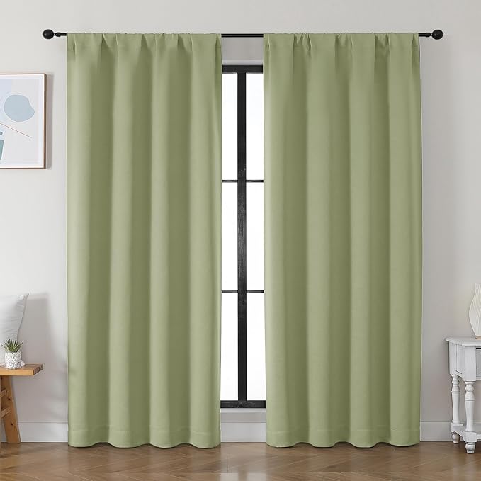 Simplebrand Ava Sage Green Blackout Curtains by Simplebrand
