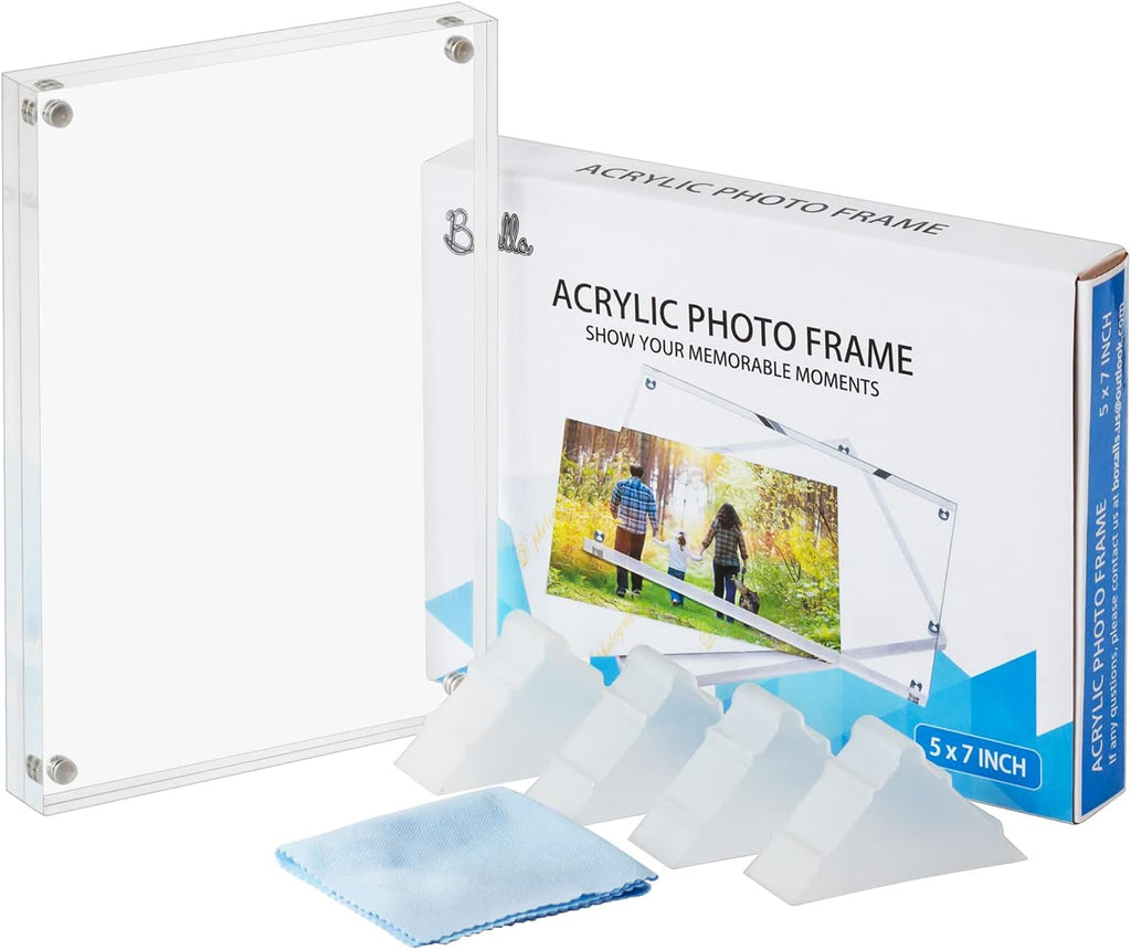 Boxalls 5x7 Inches Acrylic Picture Frame, Double Sided Clear Frameless Photo Frames with Magnetic Desktop Transparent
