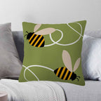 Cute Flying Bees Throw Pillow Covers 18x18 Set of 2,Black Yellow Striped Bees Summer Decorative Pillow Covers for Sofa Couch Living Room Soft Home Decor,Outdoor Patio Car Seat Cushion Cases