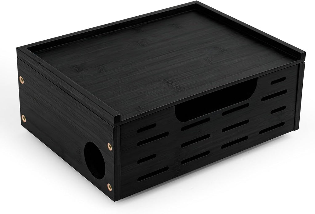 Wooden Cable Management Box - A Stylish Cable Storage Box, Suitable for Power sockets, USB Hiding, TV Cables, Desktop and Floor Cables - a Large Cable Storage Box for Management