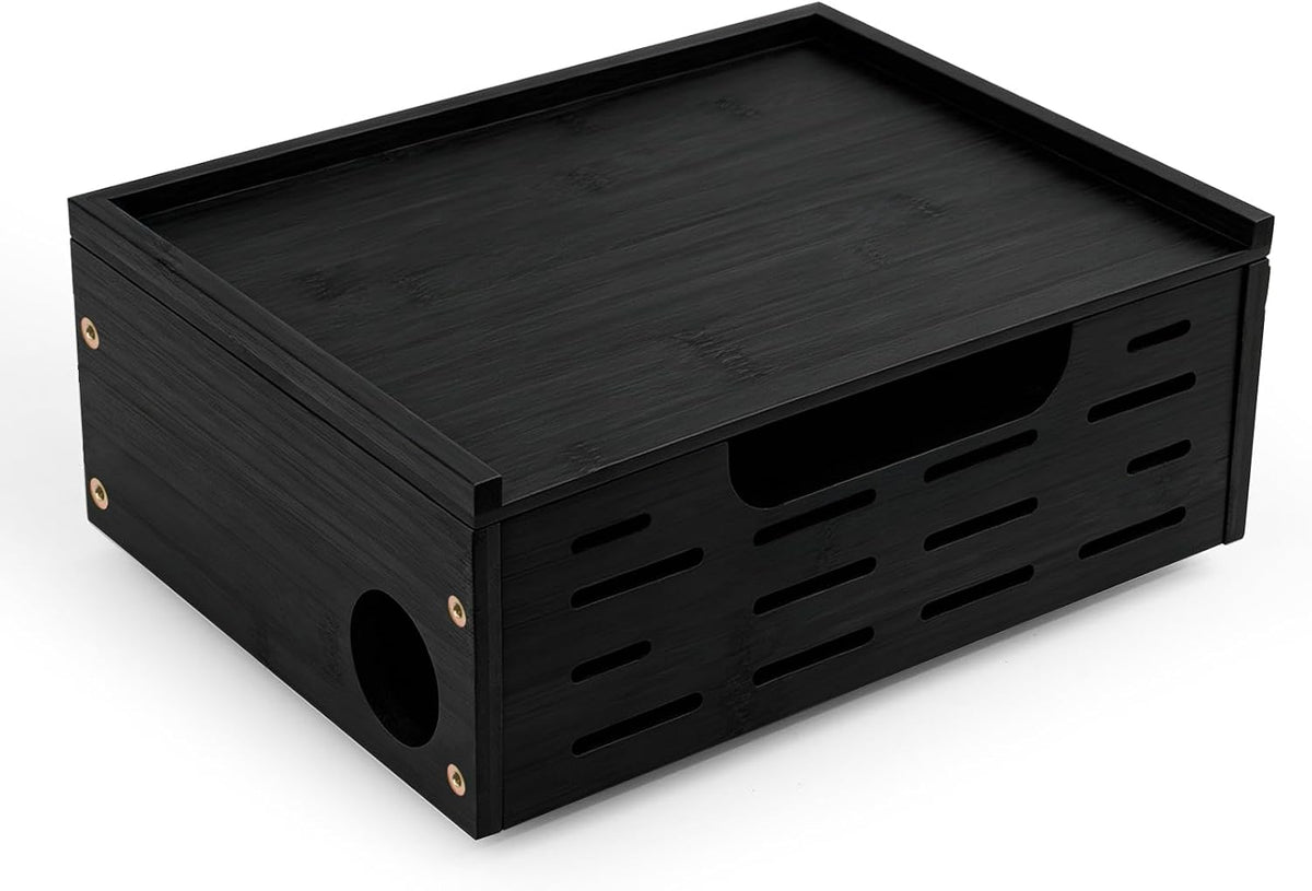 Wooden Cable Management Box - A Stylish Cable Storage Box, Suitable for Power sockets, USB Hiding, TV Cables, Desktop and Floor Cables - a Large Cable Storage Box for Management