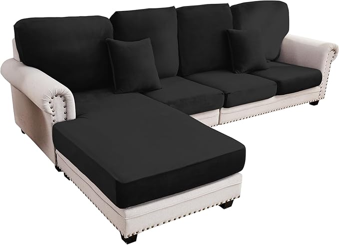 Couch Cover 4-Piece Elastic Velvet Couch Cushion Covers & Chaise Slipcovers by Taque