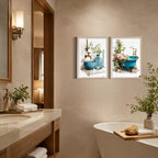 Vintage Bathroom Wall Art Canvas Print Framed Floral Poster Decor 12x16Inch