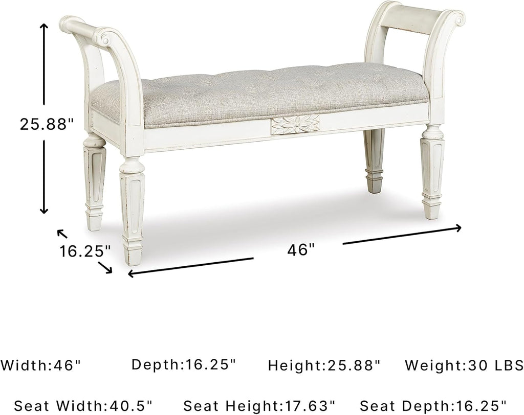 Signature Design by Ashley Realyn Upholstered Accent Bench, Antique White