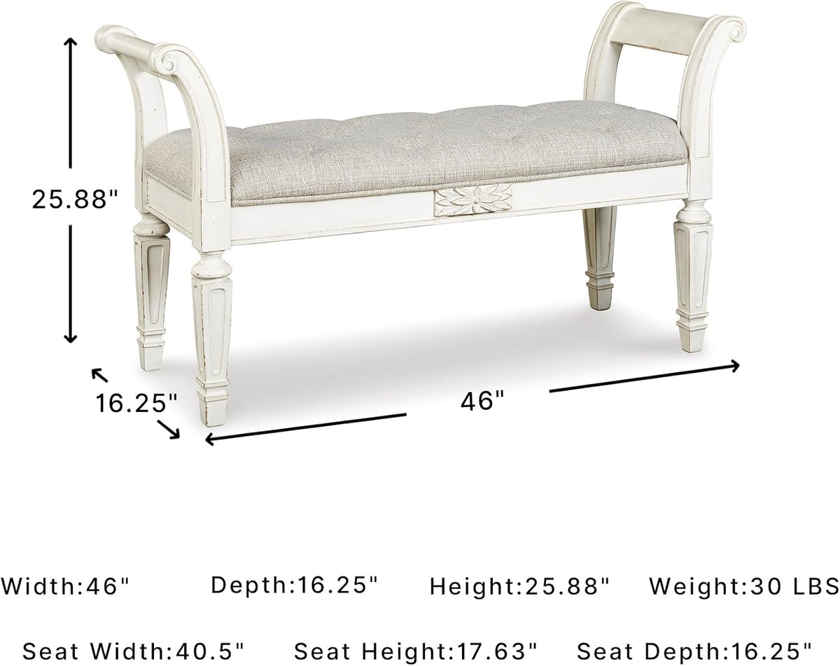 Signature Design by Ashley Realyn Upholstered Accent Bench, Antique White