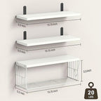 Floating Bathroom Shelves Wall Mounted - Wooden Shelf Set of 3 for Over Toilet Storage & Modern Bathroom Decor - Perfect Shelving Organizer for Apartments RVs Powder Room Restroom - White