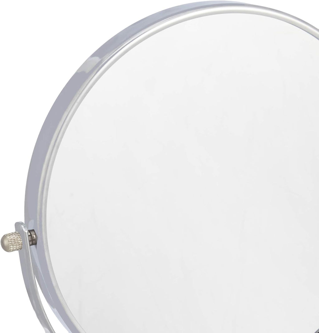 Amazon Basics Wall Mount Round Vanity Mirror with 360° Rotation, Double Sided, 1X/5X Magnification, Adjustable, 12.8"L x 10"W, Chrome