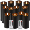 YOROXRG 12 Pack Halloween Decoration Flickering Flameless Candles, Battery Operated LED Pillar Candles with Remote Control and Timer.for Home Decor (D2.2 xH 5" 6" 7" Black)