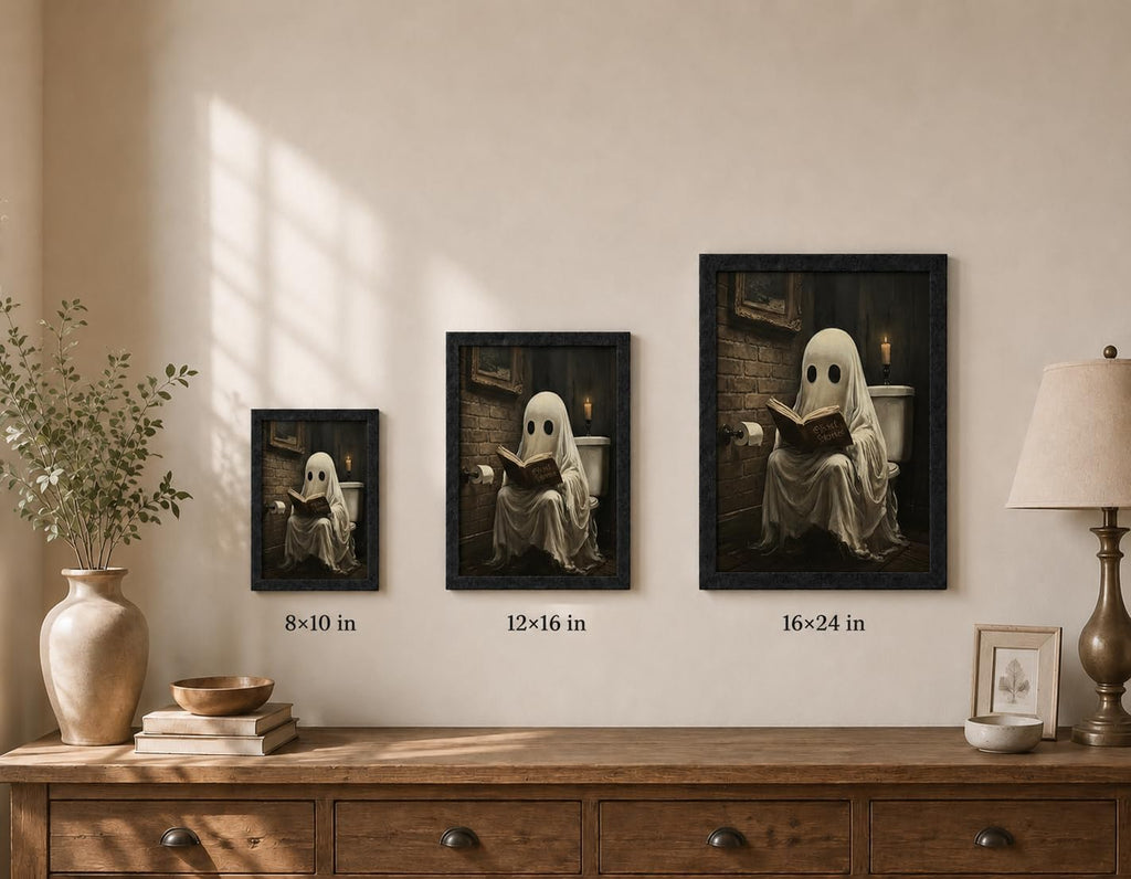 Halloween Bathroom Wall Art, Ghost Reading Picture, Funny Spooky Decor