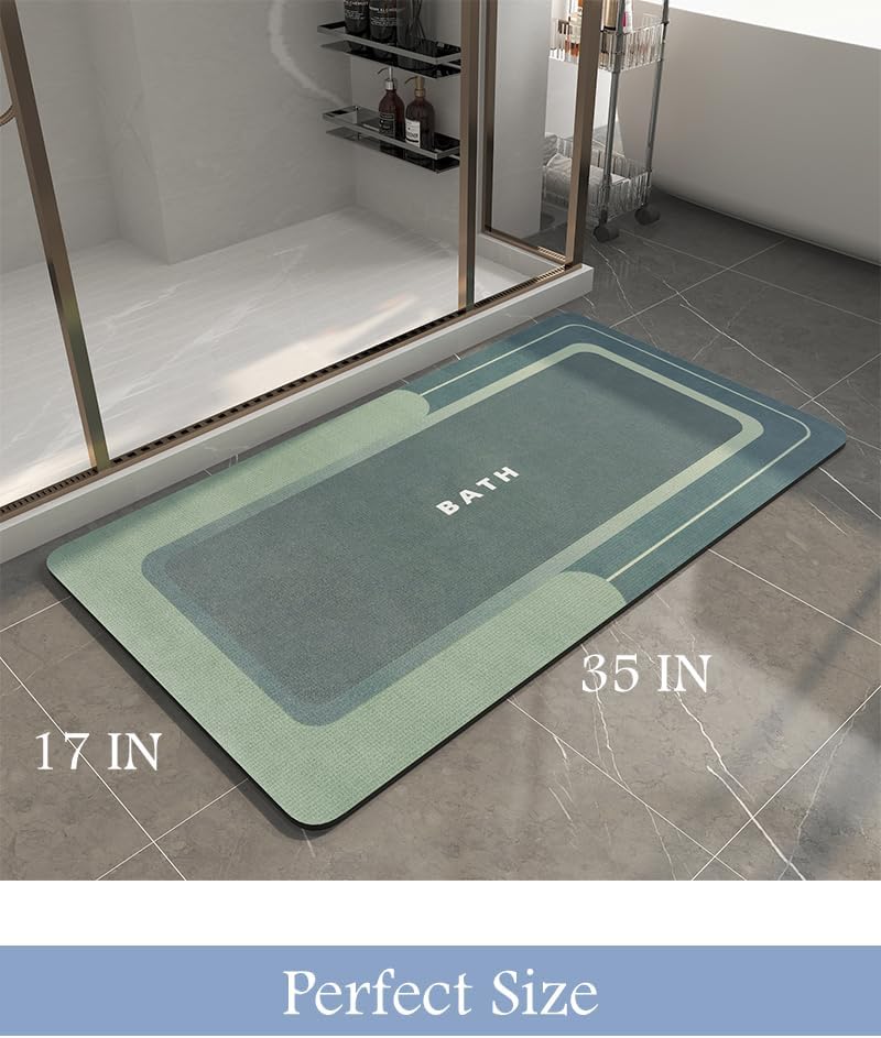 MontVoo-Bath Mat-Bath Mat Rug Non Slip Super Absorbent Stain Resistant Quick Dry Thin Bathroom Rug-Bath Mats for Bathroom Floor Bathtub Vanity-Bathmat Bath Rug Easy Care 17"x35" Green