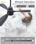 Sofucor 48 Inch Wood Ceiling Fans with Lights, Flush/Downrod Mount, Black