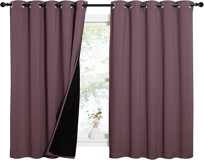 NICETOWN Dry Rose 100% Blackout Lined Curtains, 2 Thick Layers Completely - Image 2