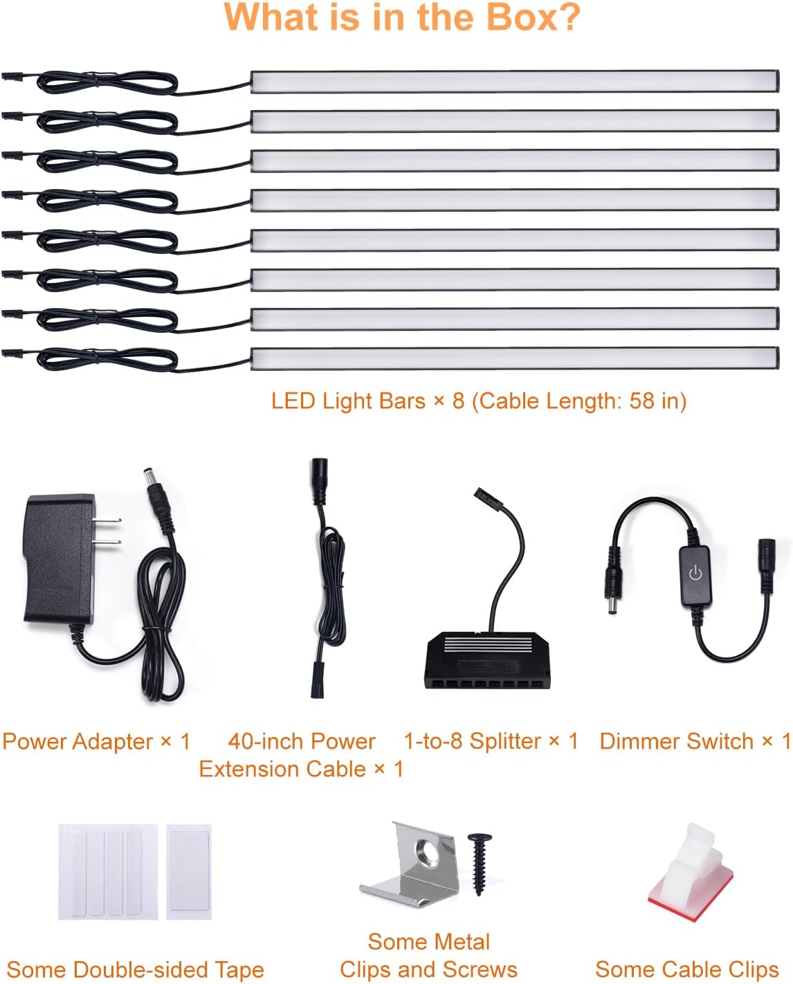 JUSJUBR Display Cabinet Lights, 8-Pack 12-Inch Dimmable Slim LED Light Bars