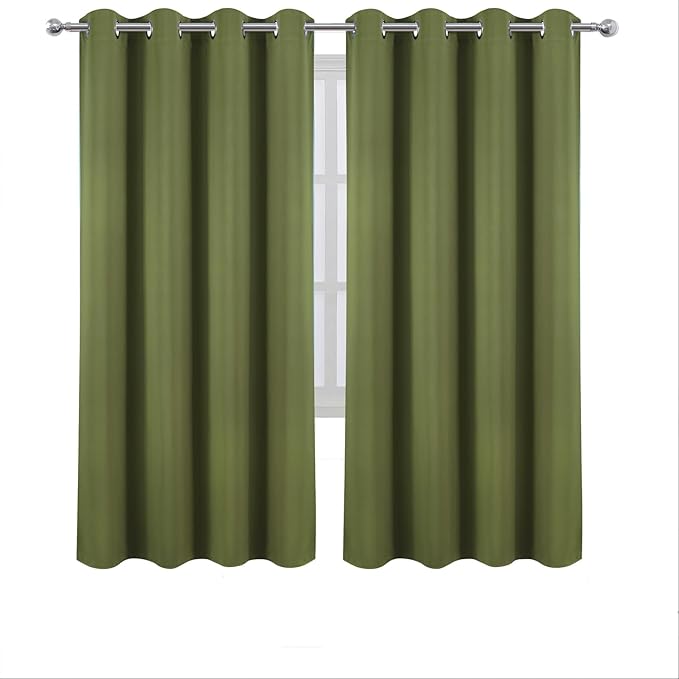 LEMOMO Blackout Curtains 66 x 72 Inch Long Olive Green Curtains Set of 2 Panels - Image 2