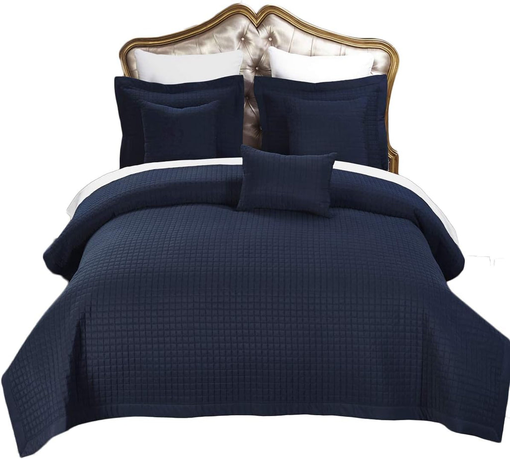 Royal Hotel 2PC Twin Extra-Long Coverlet Set – Soft Quilted Checkered Bedspread, Lightweight Filled Quilt, Breathable Plush Bedding