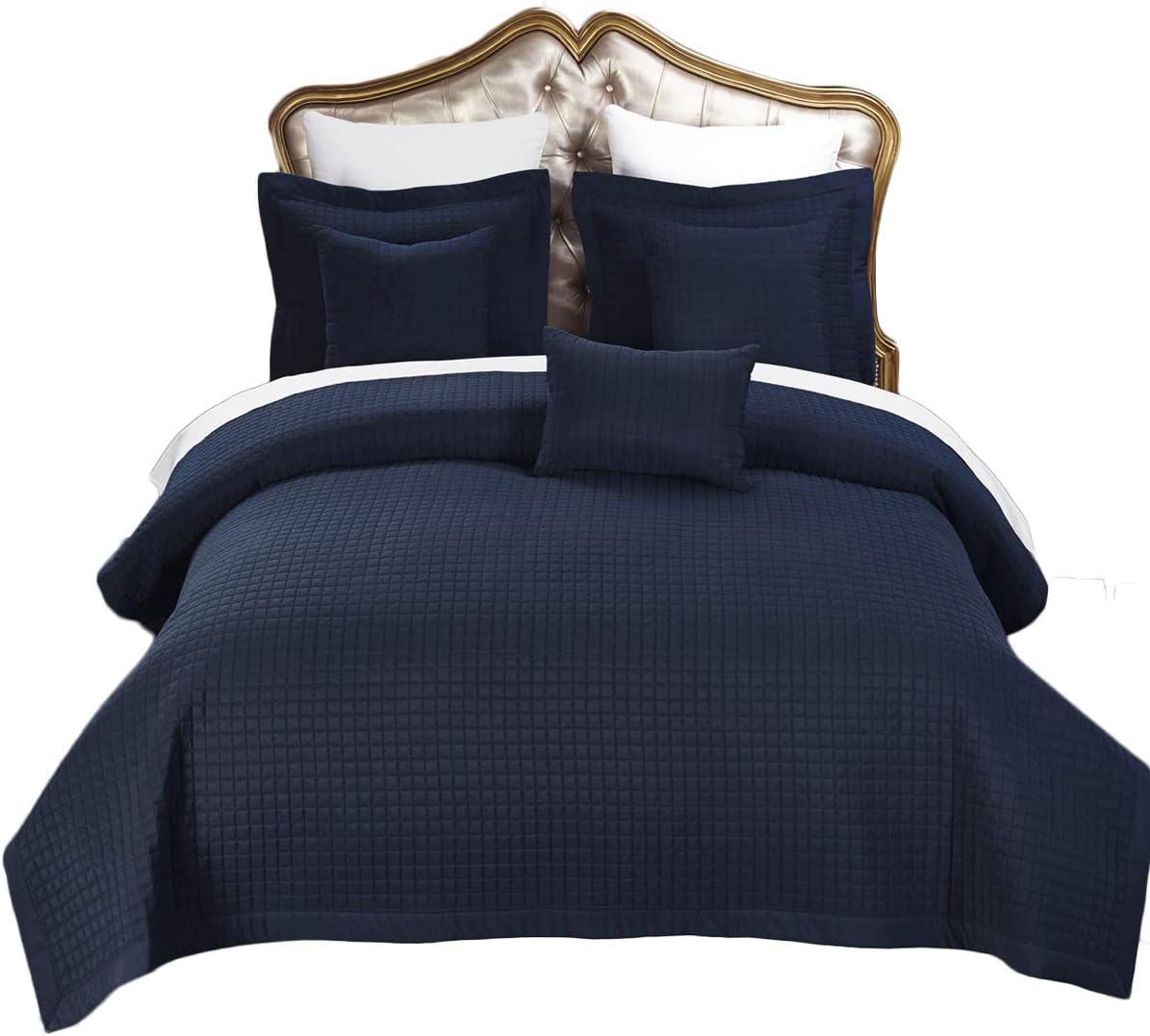 Royal Hotel 2PC Twin Extra-Long Coverlet Set – Soft Quilted Checkered Bedspread, Lightweight Filled Quilt, Breathable Plush Bedding