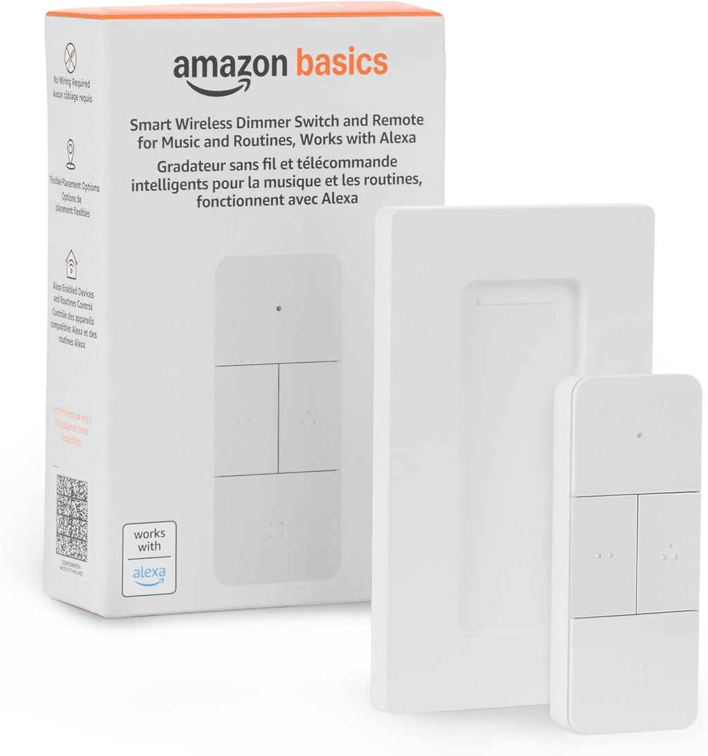 Amazon Basics Smart Dimmer Switch and Remote for Music and Routines, Works with Alexa Only, Compatible Echo Devices Required, Easy Setup, No Wiring Required, Handheld