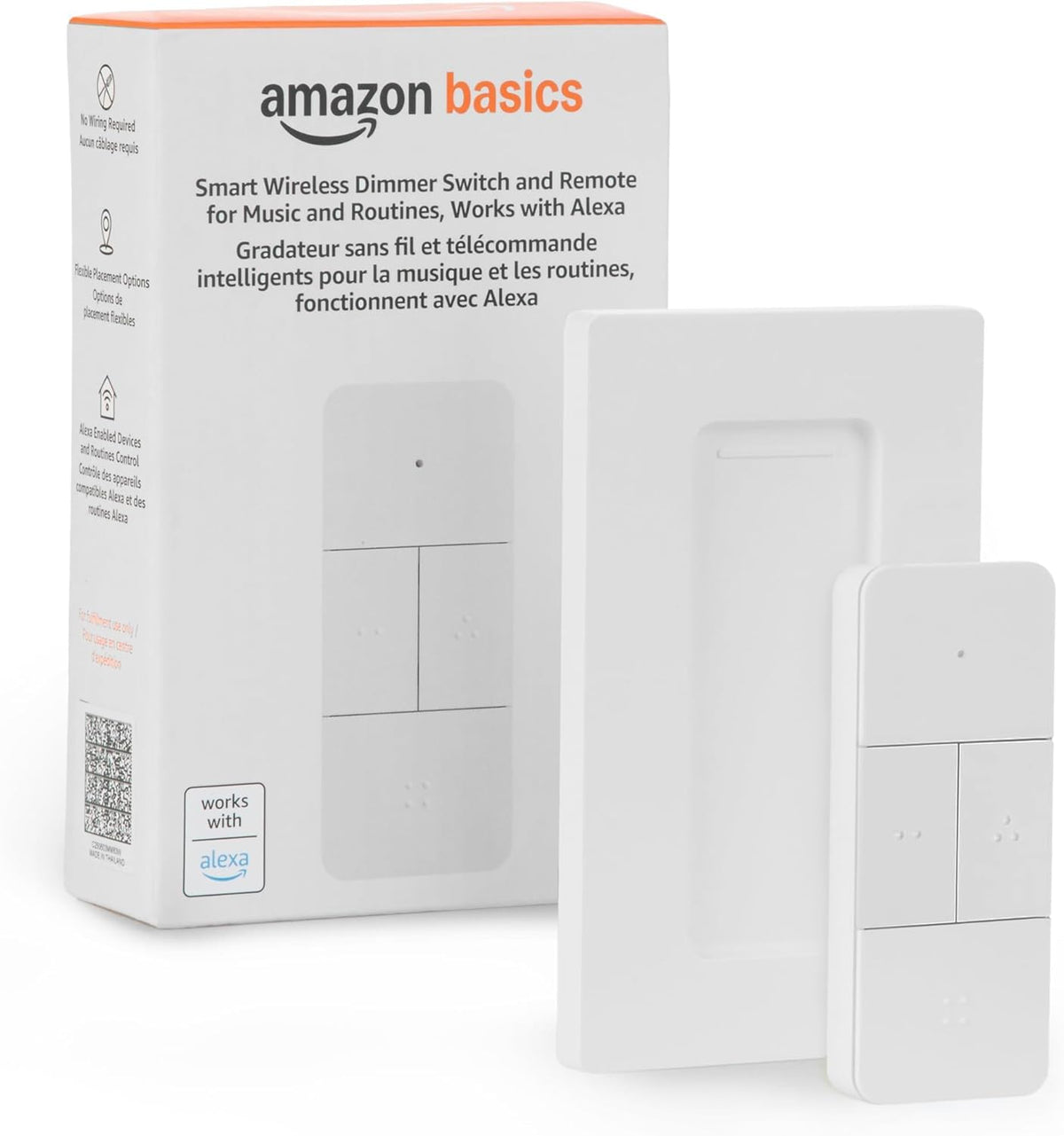 Amazon Basics Smart Dimmer Switch and Remote for Music and Routines, Works with Alexa Only, Compatible Echo Devices Required, Easy Setup, No Wiring Required, Handheld