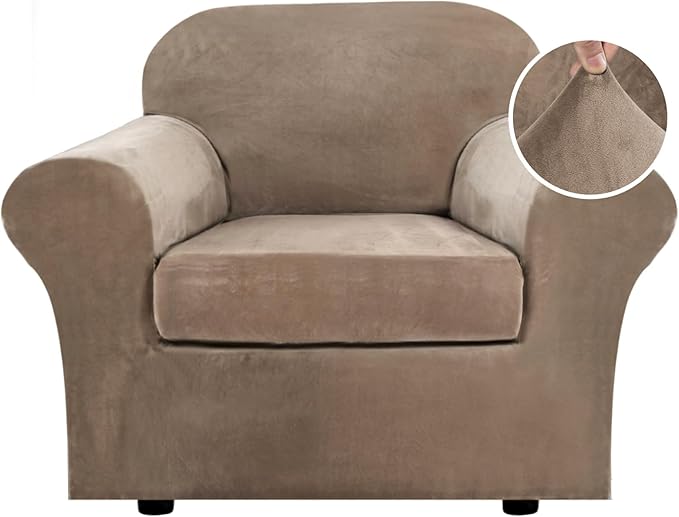 H.VERSAILTEX Rich Velvet Stretch 2 Piece Cover Chair Slipcover Sofa Cover by HVERSAILTEX