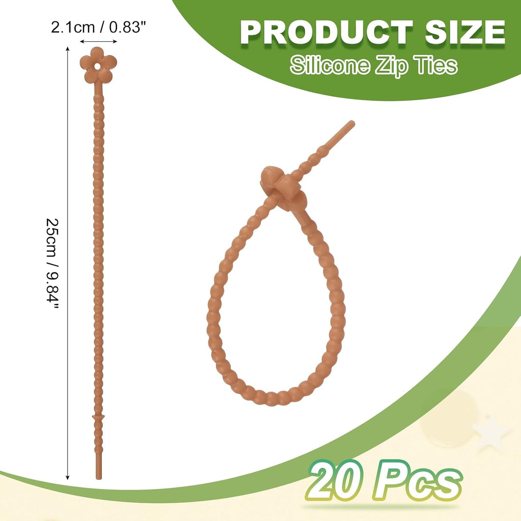 uxcell Silicone Cable Ties 20Pcs Reusable Zip Ties Light Brown