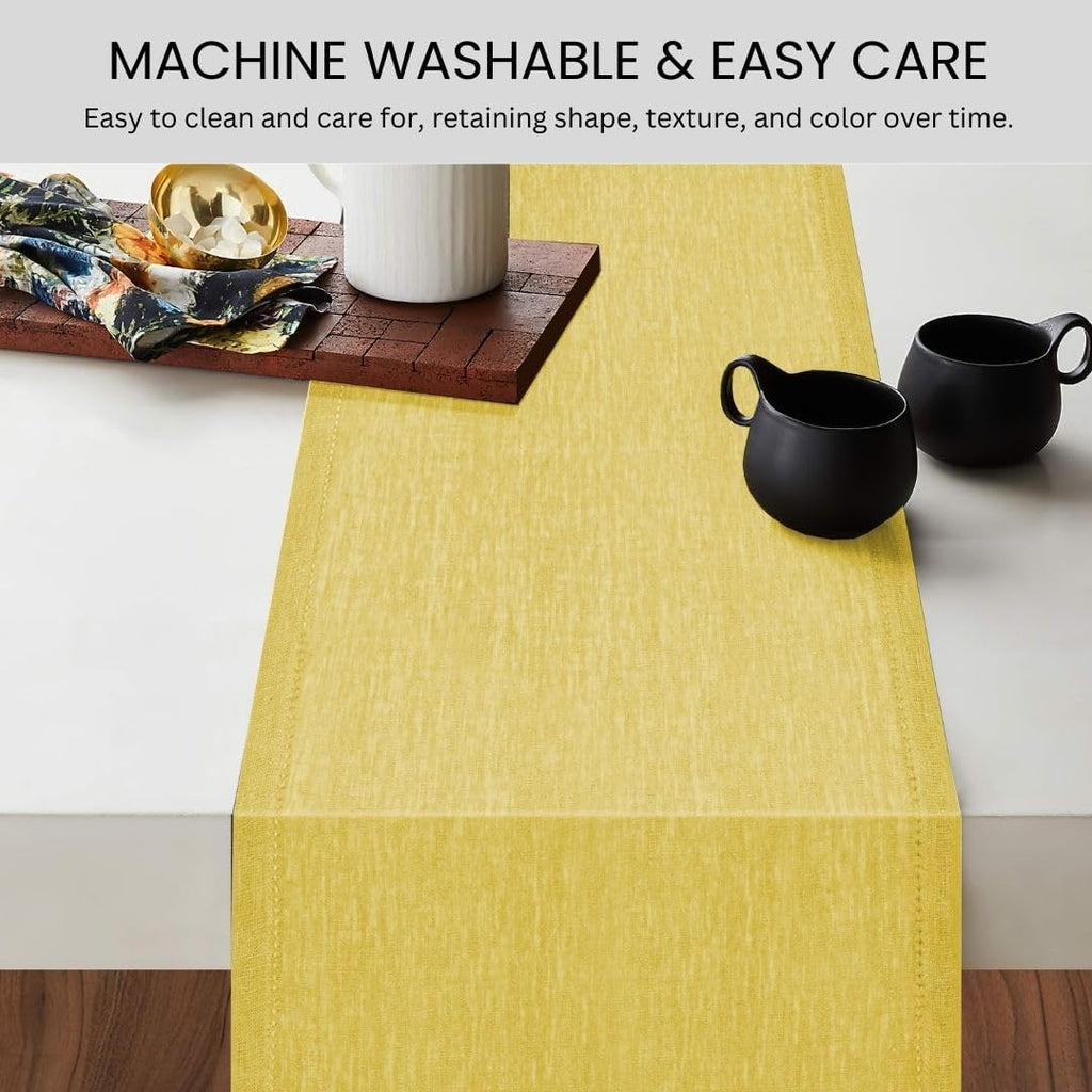Pure Linen Table Runner 72 inch Long - Soft Durable Washable - Farmhouse Table Runners for Everyday Use Weddings Holidays Christmas - 13x72 Rustic Vintage Dining Table Runner Yellow