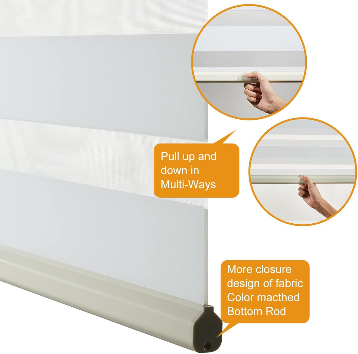 Persilux Cordless Zebra Blinds for Windows Free-Stop Roller Windows Shades Dual Layer Light Control for Day and Night, Light Filtering Sheer Shades for Home (34" W X 64" H, Cream)