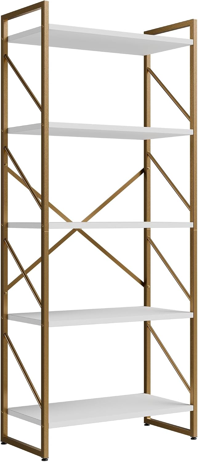 Shintenchi 2 Pieces 5 Tiers Bookshelf, Classically Tall Bookcase Shelf