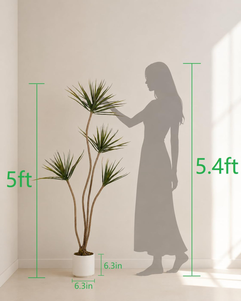 Artificial Dracaena Marginata Tree 5FT Faux Dragon Plant with Roots 60inch