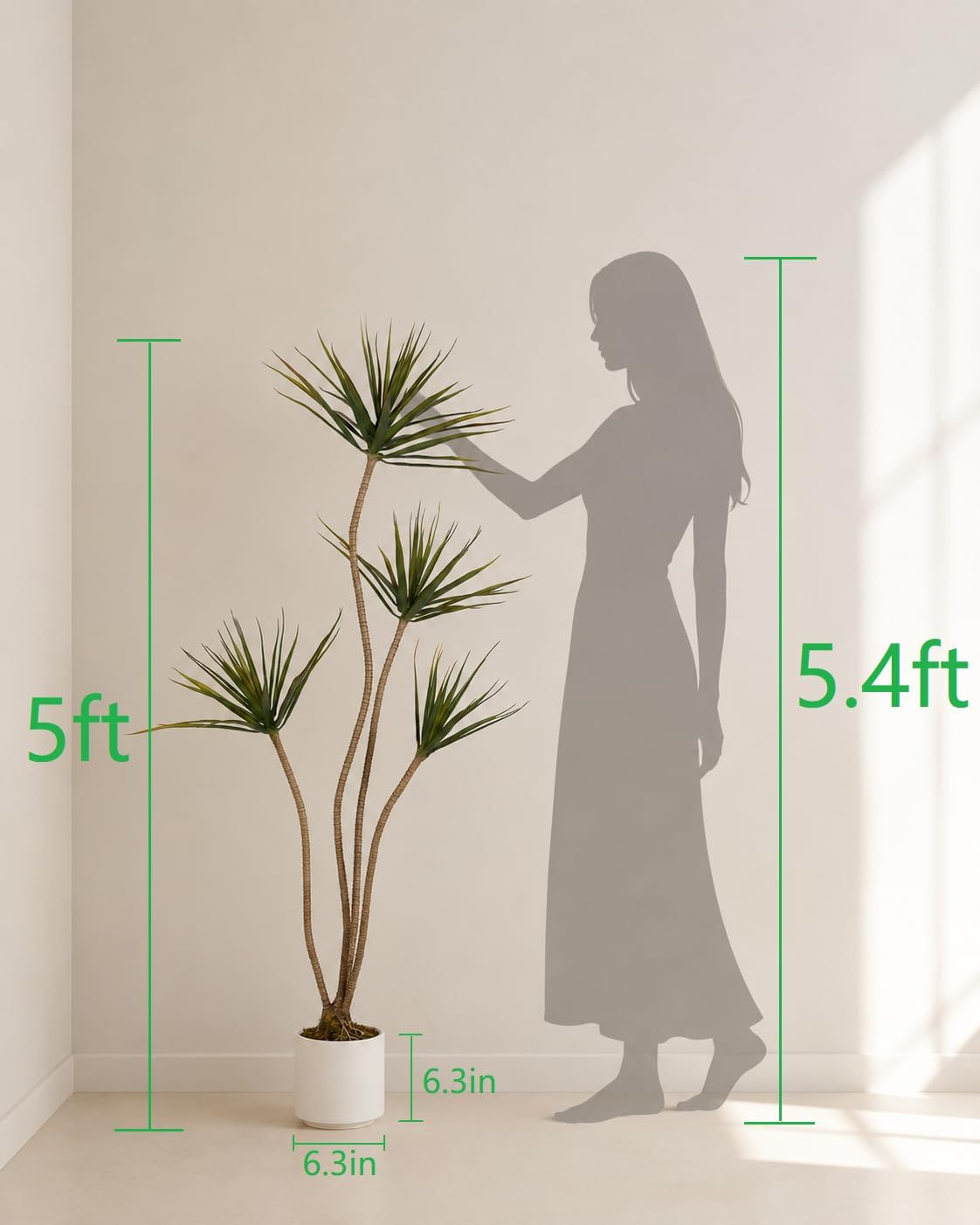 Artificial Dracaena Marginata Tree 5FT Faux Dragon Plant with Roots 60inch