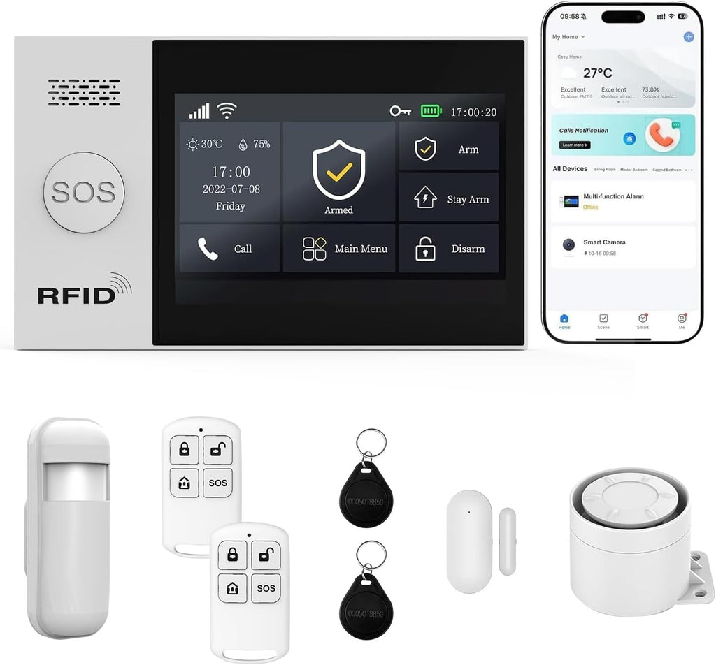 WiFi Home Security Alarm System with Door Window Sensors & Motion Sensor