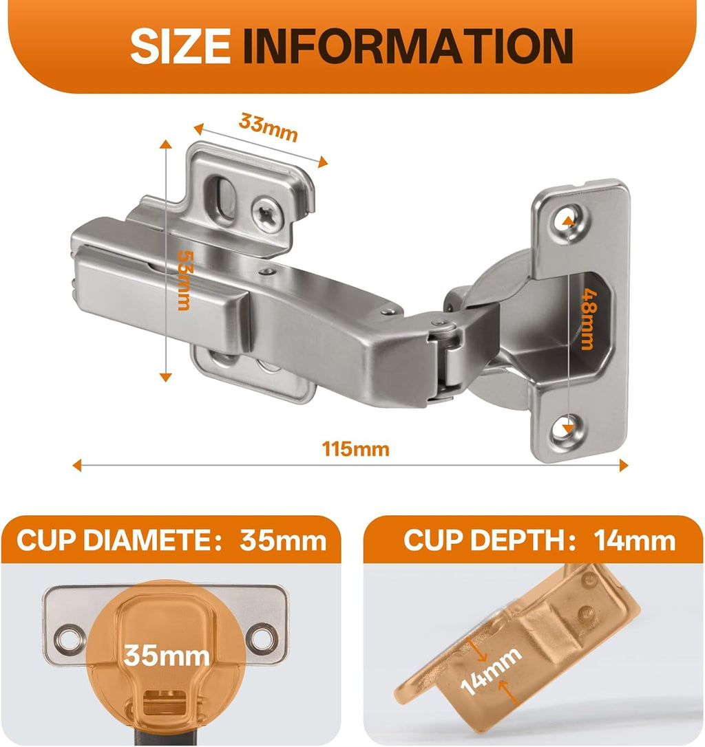 HBL' 2 Pack 45° Corner Cabinet Hinges, 45 Degree Angled Hinge Replacement for Diagonal Wall Cabinets, 35MM European Soft Close Hinges for Frameless Doors