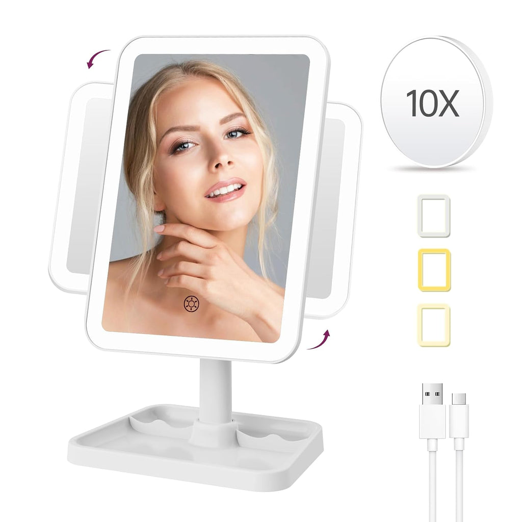 FUNTOUCH Rechargeable Vanity Makeup Mirror with Lights, White
