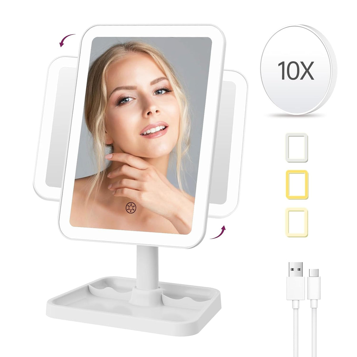 FUNTOUCH Rechargeable Vanity Makeup Mirror with Lights, White