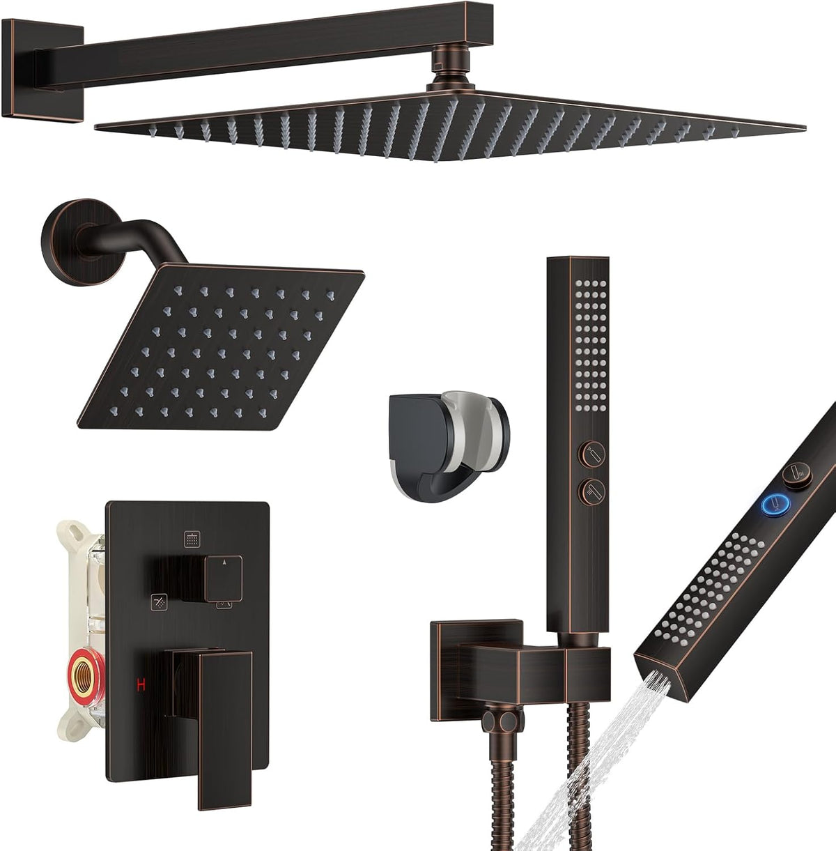 Rain Shower System 12"&6" Shower Heads Wall Mount Shower Faucet Set