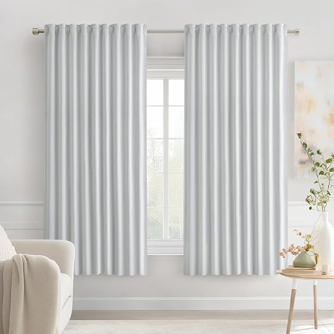 MIULEE Greyish White Back Tab Blackout Curtains 63 Inches Long 2 Panels Set by MIULEE