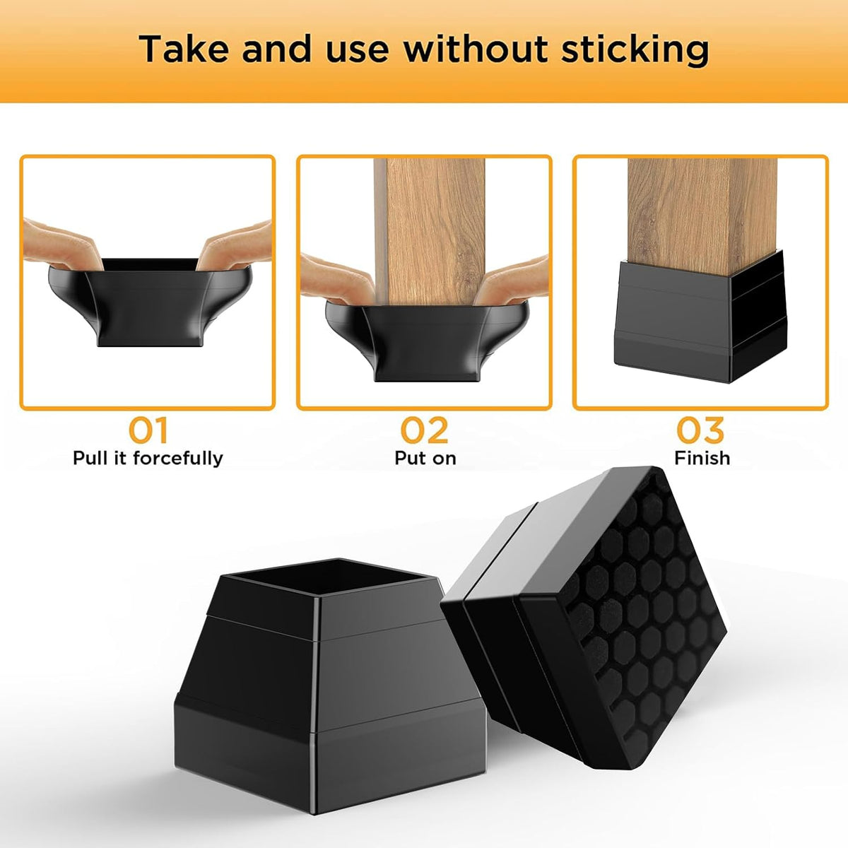 16 Pcs Non Slip Square Chair Leg Protector, Black, 1.26-1.57".